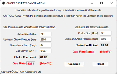 Choke Gas Rate Calculation